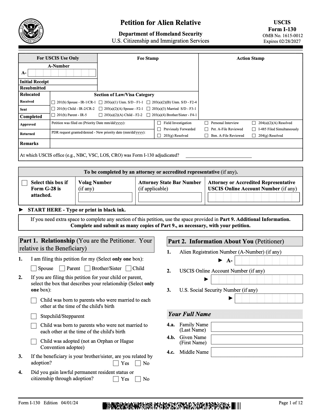 Petition for Alien Relative (Form I-130)